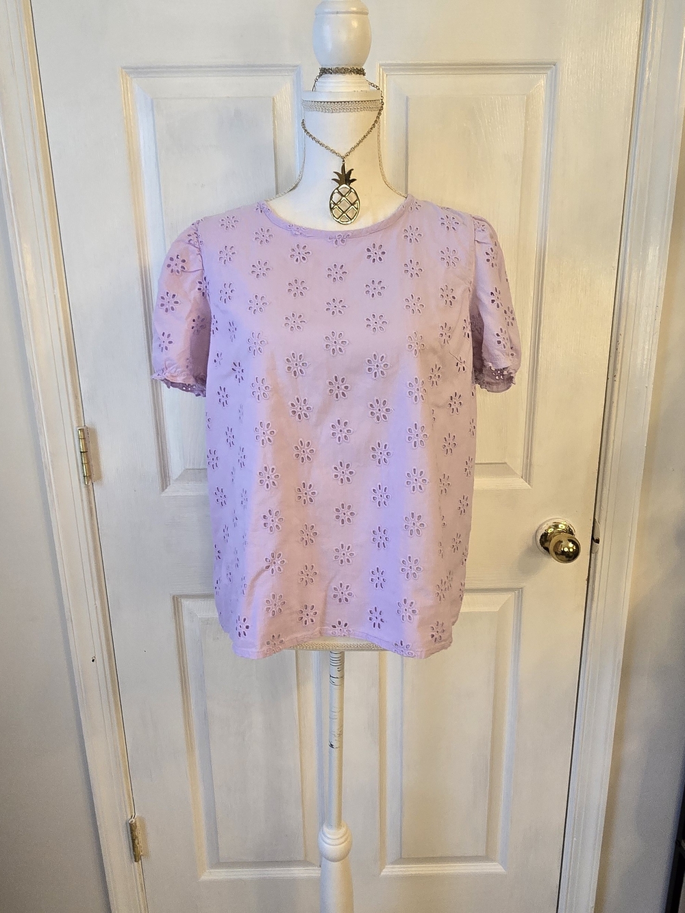 J. Crew Vintage Lilac Eyelet Puff Sleeve Women's Top Medium Feminine